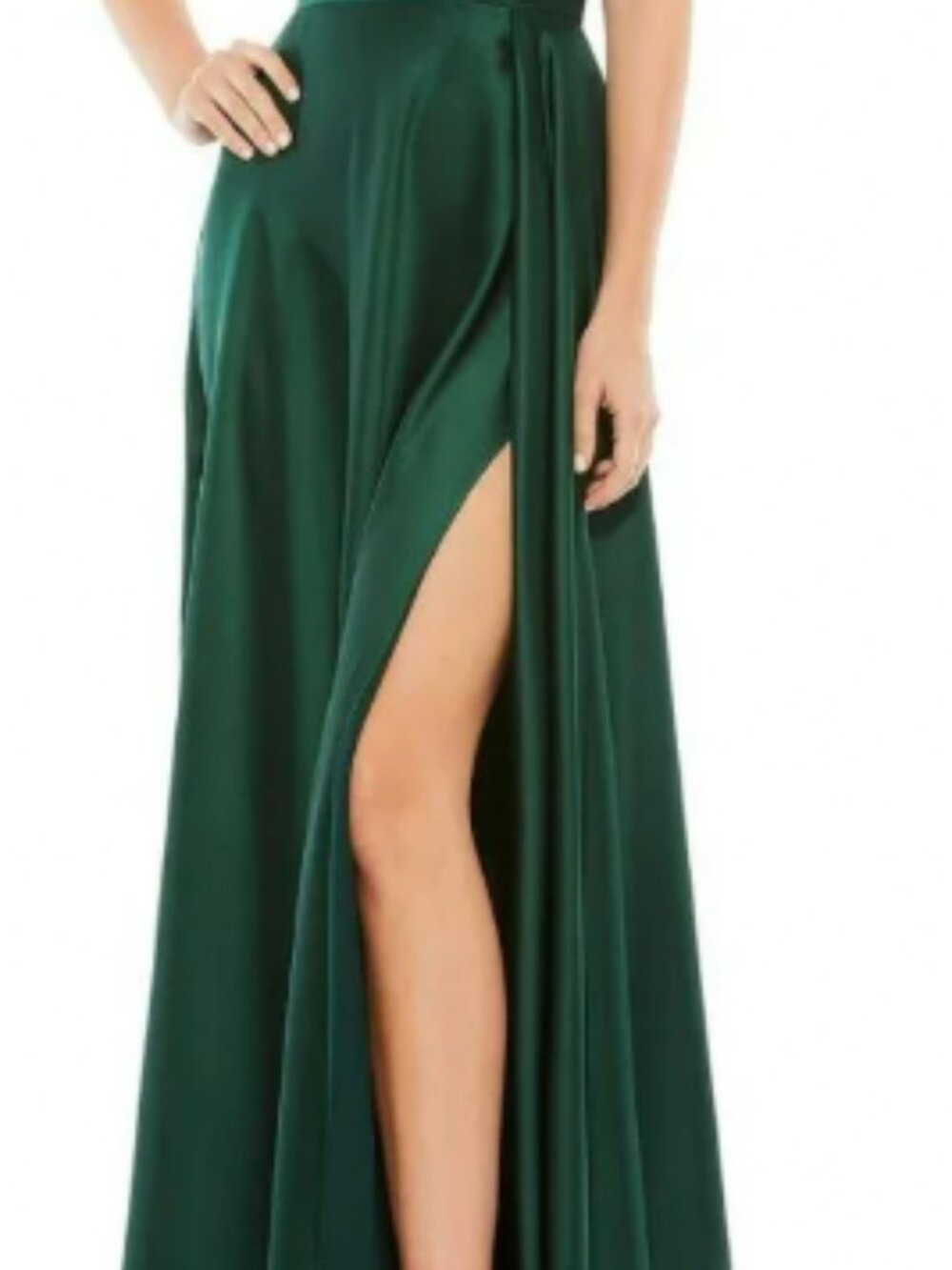 MAC DUGGAL (177) Green Satin Strappy-Back High Slit Gown Maxi Dress SZ 12 55278